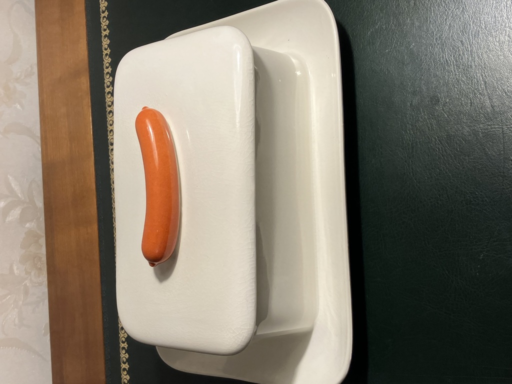 dish for hot sausages, earthenware, Germany