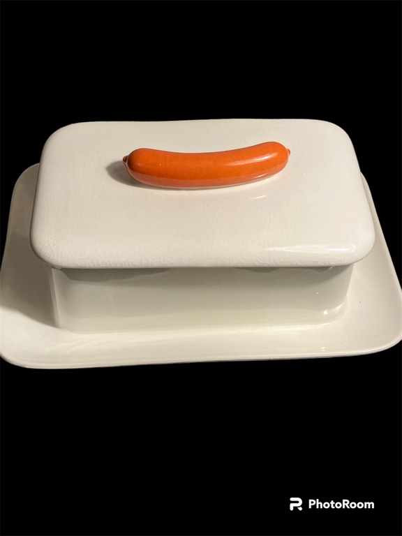 dish for hot sausages, earthenware, Germany