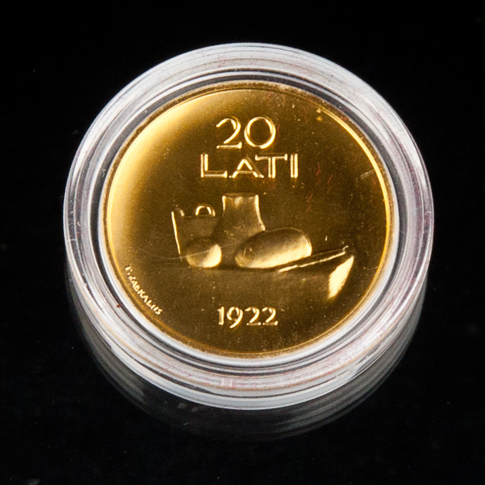 Golden coin of 20 lats