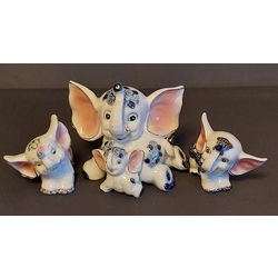 4 porcelain elephants with cobalt gold overlays