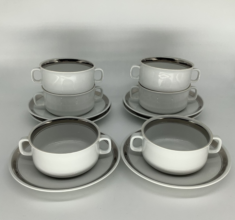 6 soup cups and saucers. Bauhaus, Hünterreuther, minimalist period