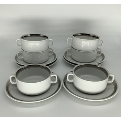 6 soup cups and saucers. Bauhaus, Hünterreuther, minimalist period