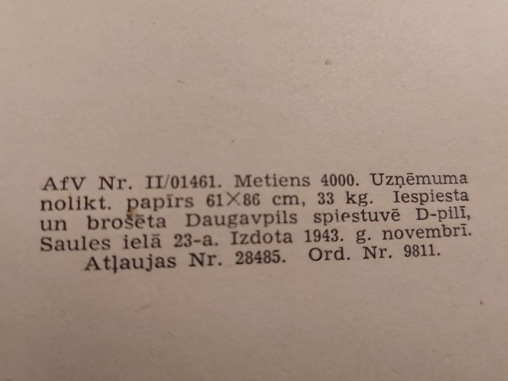 OLŹTS collection of records 1943 No. 2, 3, 4, 5. 1944 No. 6. In Latvian language