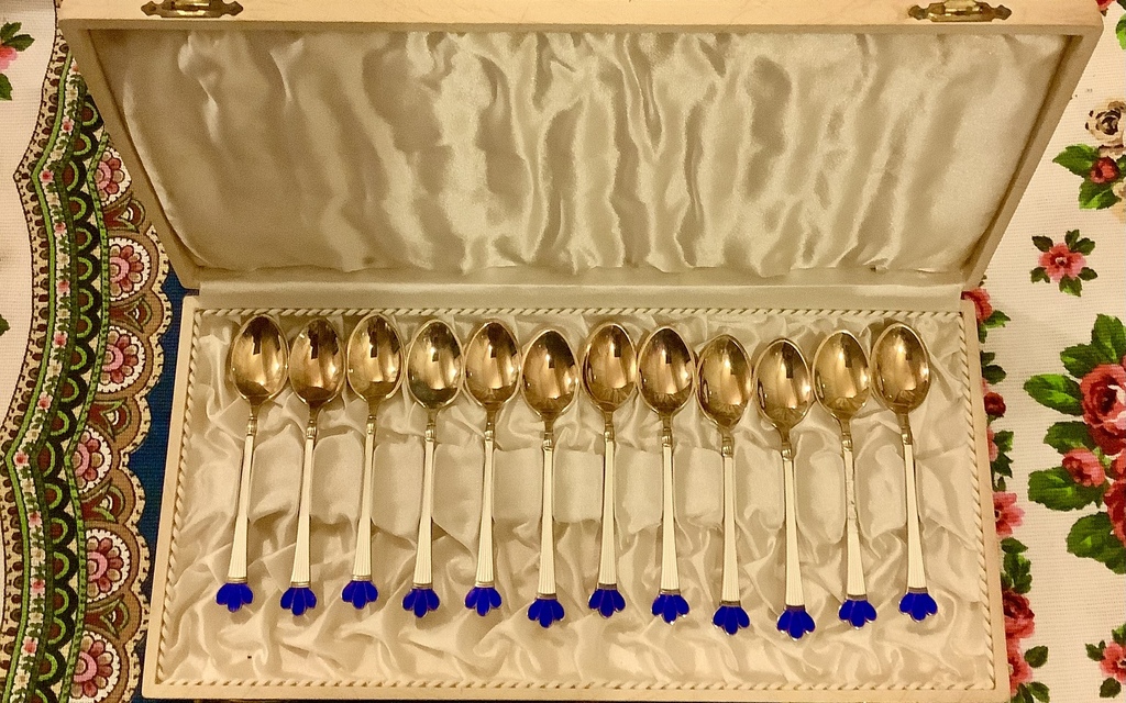 Egon Lauridsen 925 sample 12 spoons in original box. Beginning of the last century