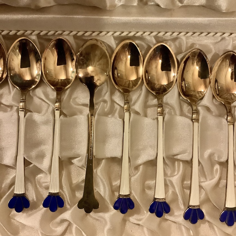 Egon Lauridsen 925 sample 12 spoons in original box. Beginning of the last century