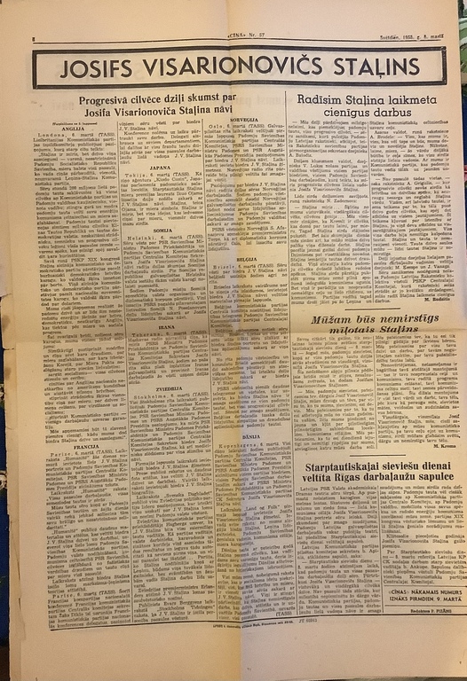 Газета на смерть Сталина.Правда от 8 марта 1953 год.