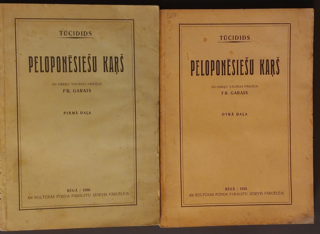 TŪCIDIDS Peloponēsiešu karš I - II daļas Rīga 1930 g.