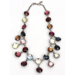 Metal necklace with colored crystal charms ''MIU MIU''