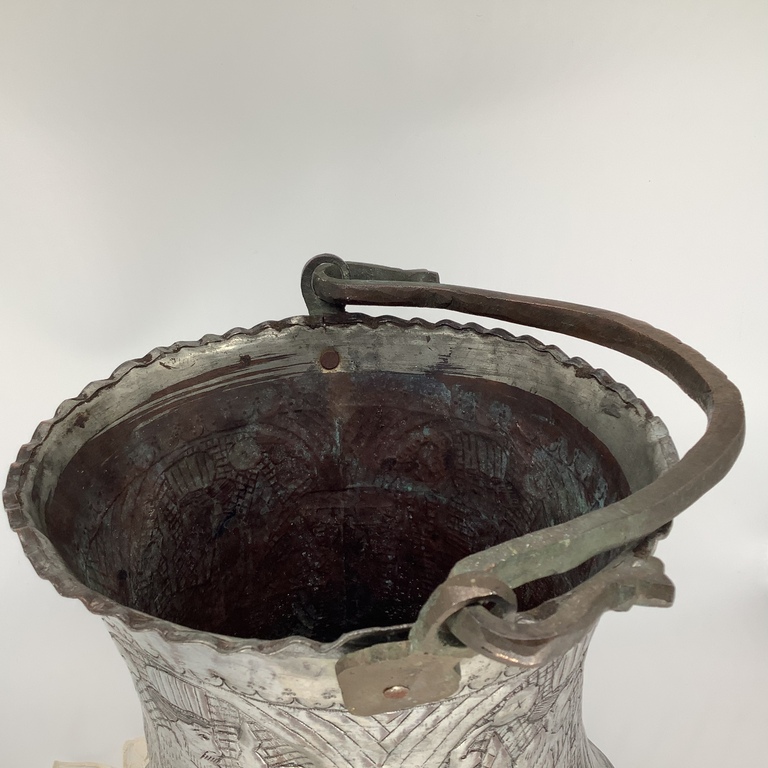 Large bucket. Bronze, silver plated, embossed. Abramtsevo. Russian style. Pre-revolutionary Russia. Rarity.