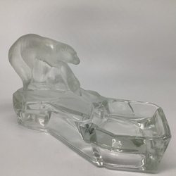 Antique, cabinet sculpture with a tray for small items. A bear on an ice floe. Cast from hand-cut crystal.