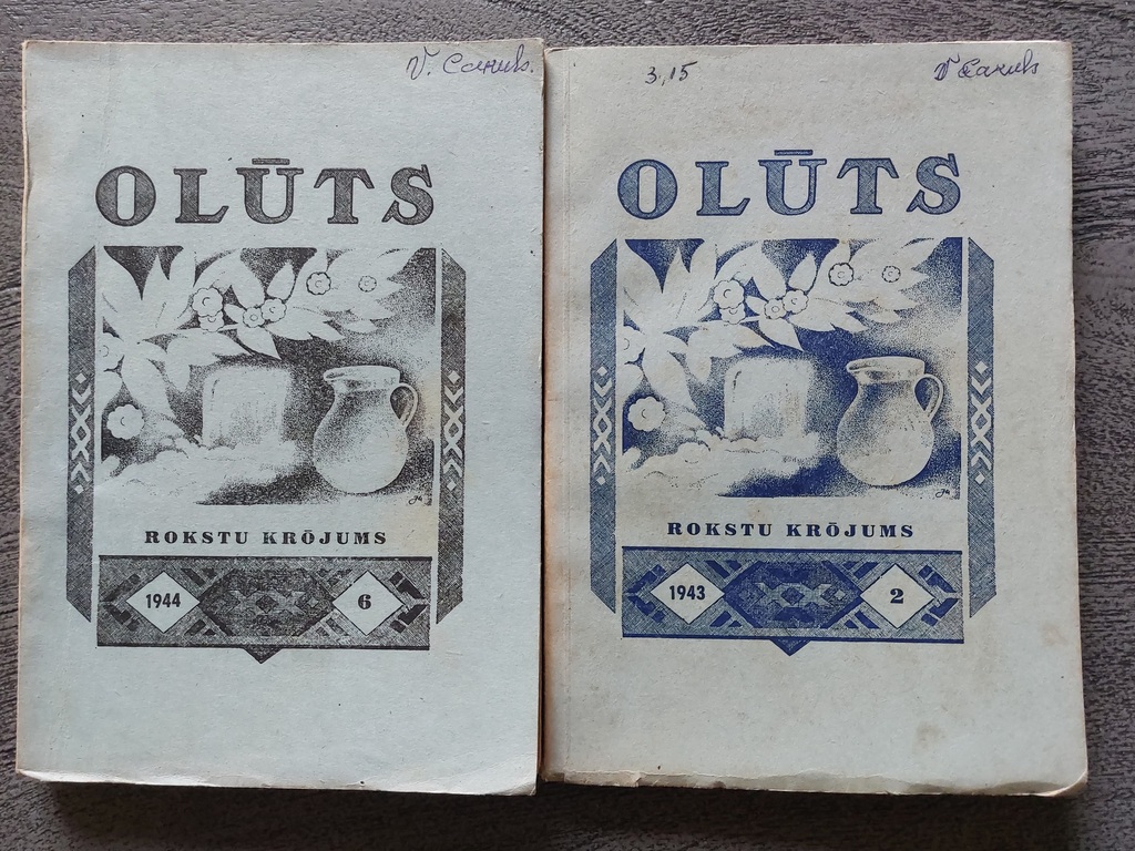 Collection of articles OLŘTS 1943 No. 2; 1944 No. 6 256 uncut pages. Cover of artist J. Delver. IN THE LATVIAN LANGUAGE