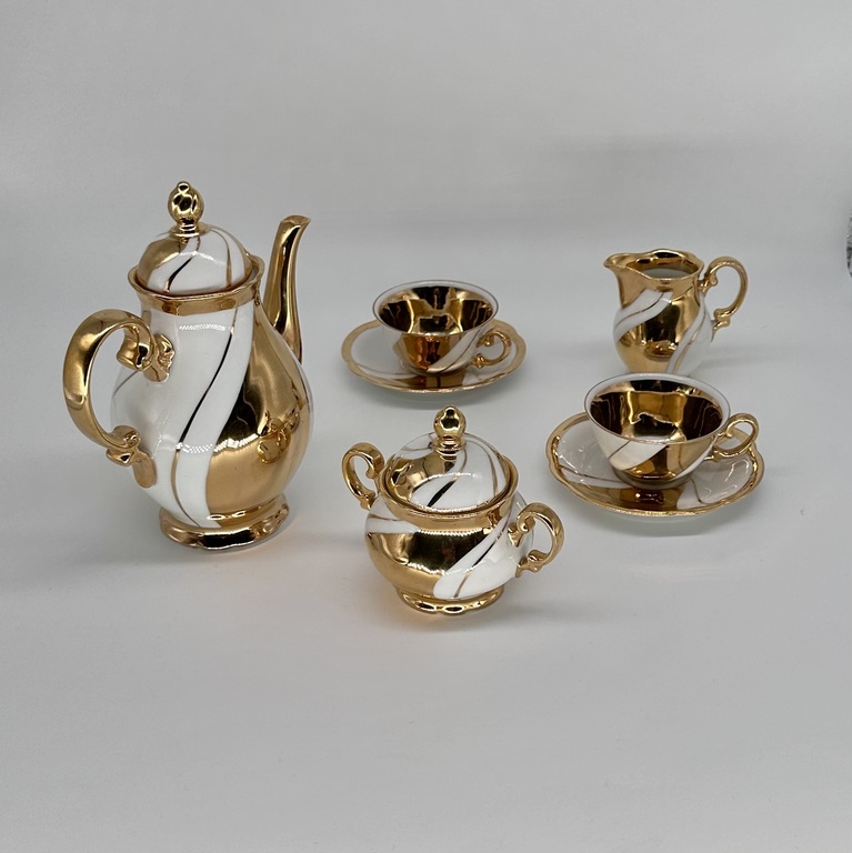 Coffee art-Deco service for 2 persons. Gold plated 50s.