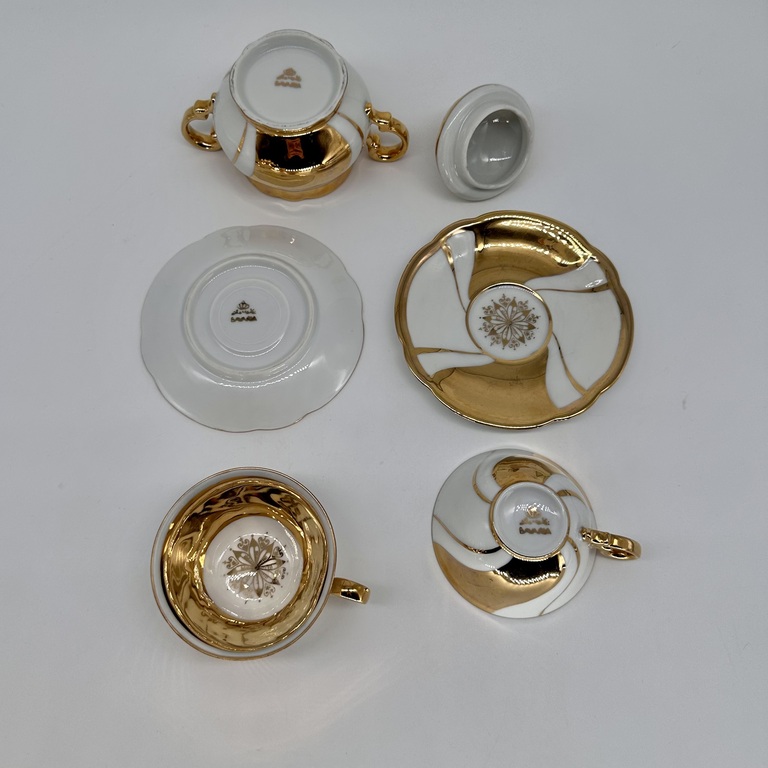 Coffee art-Deco service for 2 persons. Gold plated 50s.