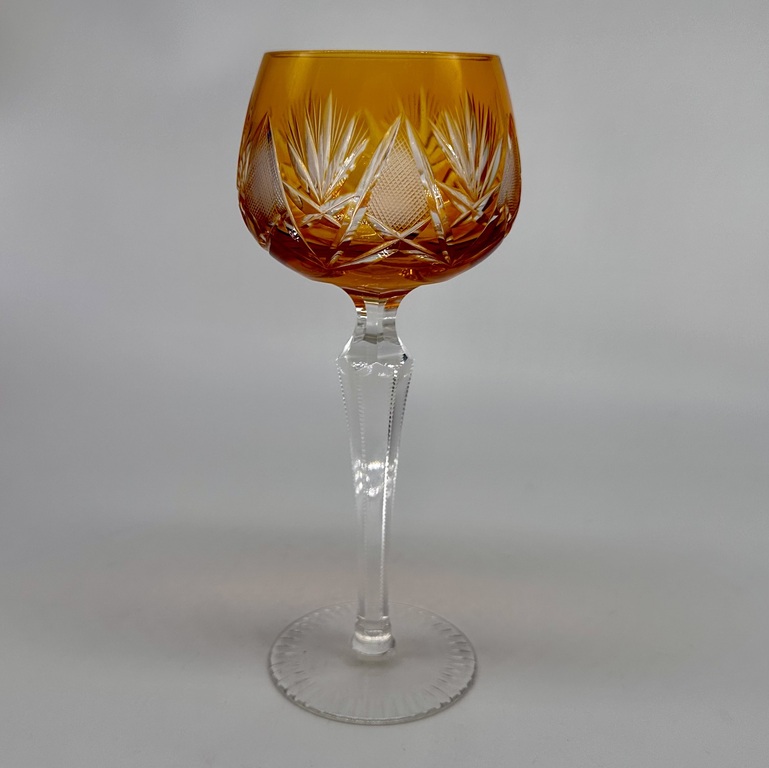 Set of champagne glasses Val st. lambert. Early 20th century. Hand sanded faceted leg