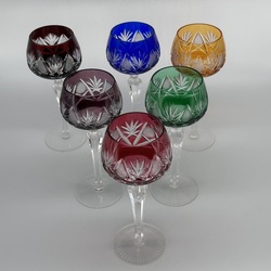 Set of champagne glasses Val st. lambert. Early 20th century. Hand sanded faceted leg