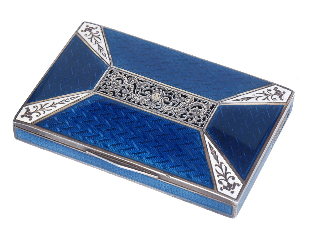 Silver cigarette case with enamel