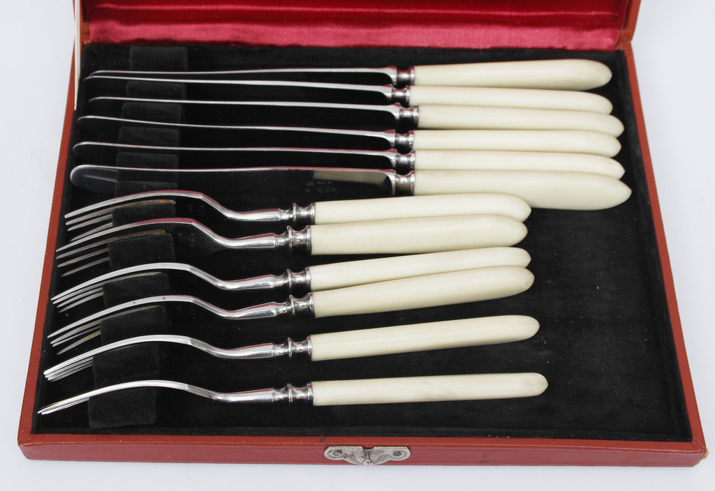 Metal cutlery set in a box - 6 knives, 6 forks