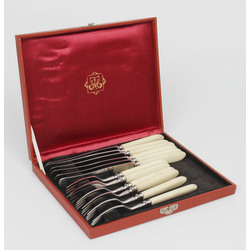 Metal cutlery set in a box - 6 knives, 6 forks