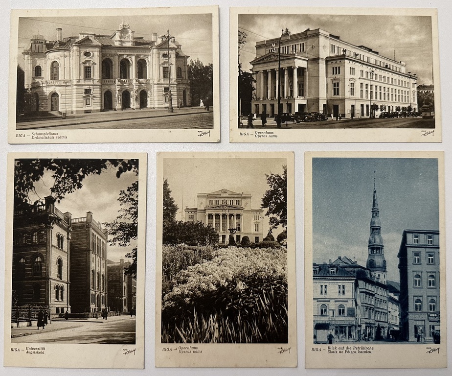 5 postcards with views of Riga