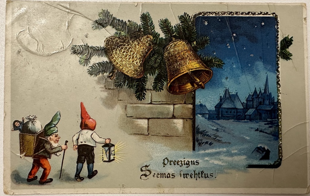 Christmas card with golden bells