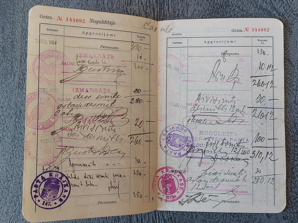 LATVIA POST OFFICE SAVINGS BOOK 1937