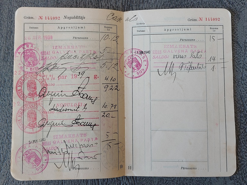 LATVIA POST OFFICE SAVINGS BOOK 1937