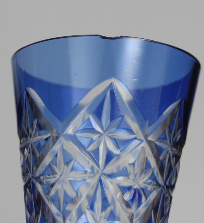 Zilā stikla karafe ar 5 glāzēm 