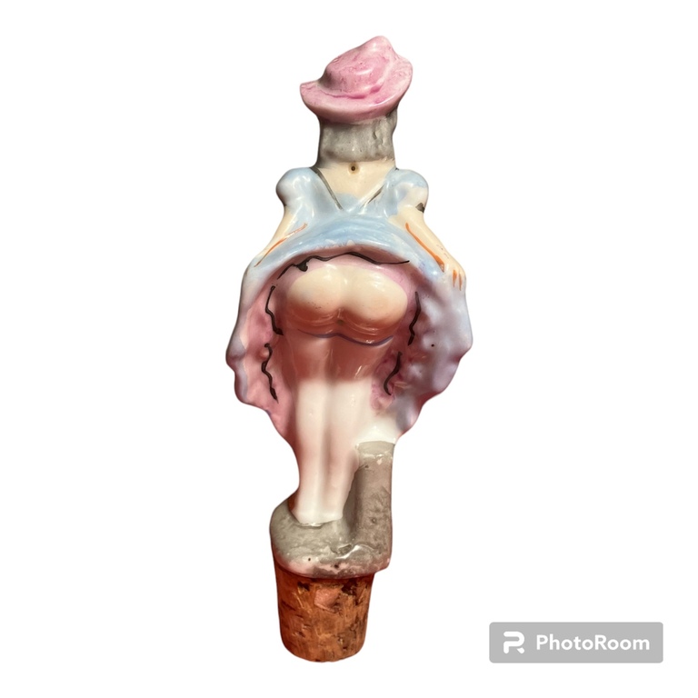 porcelāna lejamais pudeles korķis ar erotisku pieskaņu Viktorijas laikmeta dāma