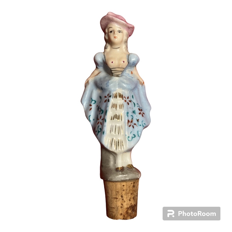 porcelāna lejamais pudeles korķis ar erotisku pieskaņu Viktorijas laikmeta dāma