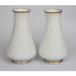 White glass vases with gilding 2 pcs.