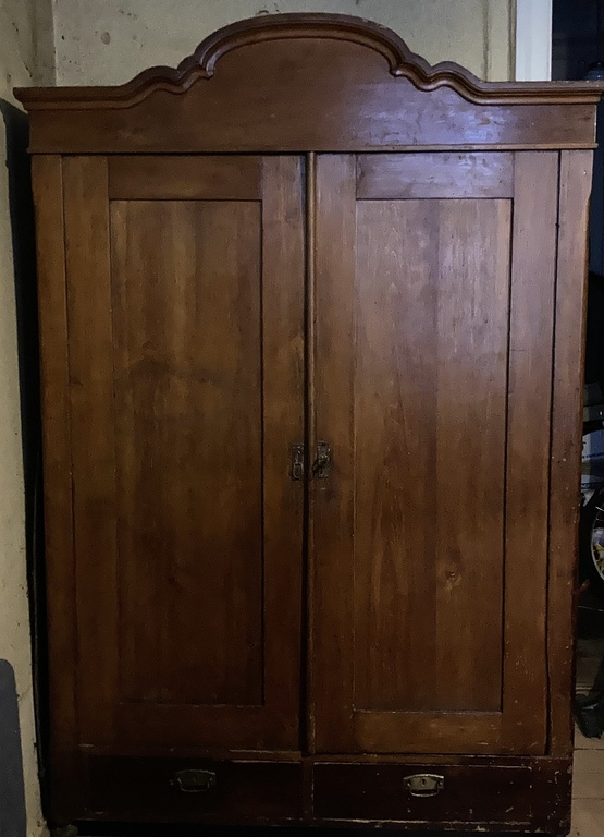 Latvian hand-made rub wood cabinet with drawer and wooden hangers 1930s Riga