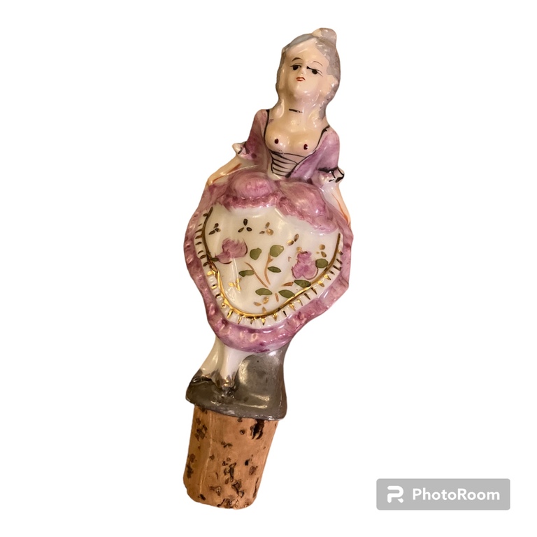  erotisks porcelāna pudeles korķis Viktorijas laikmeta dāma