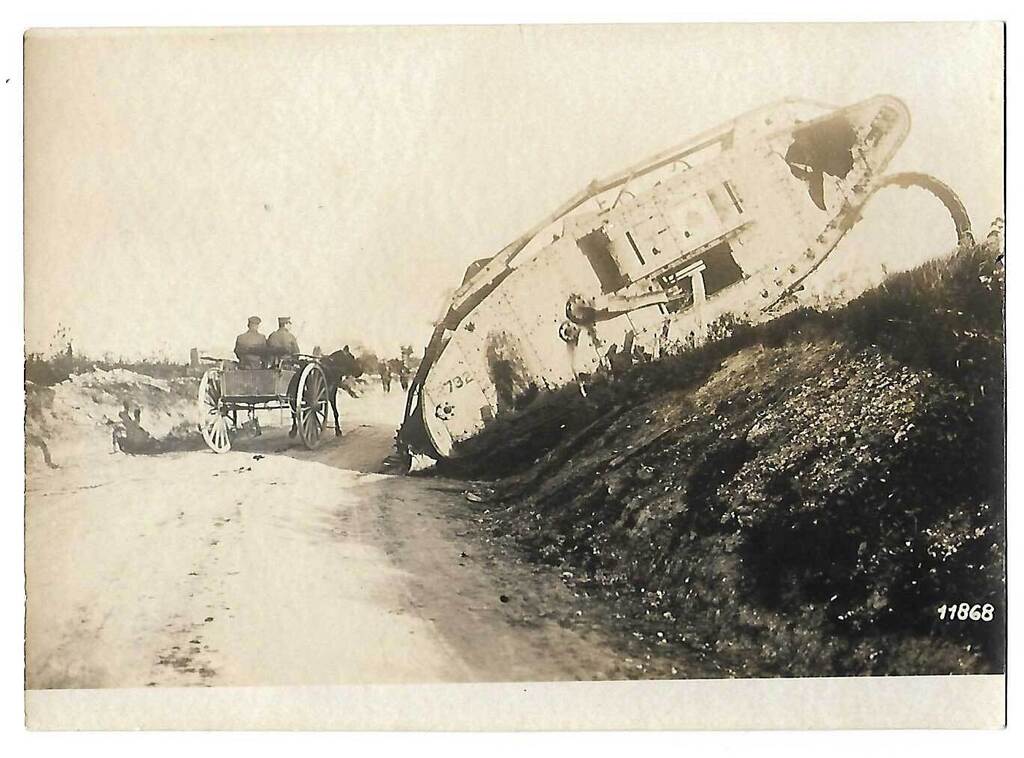 British tank in World War 1 crushed by German opponents