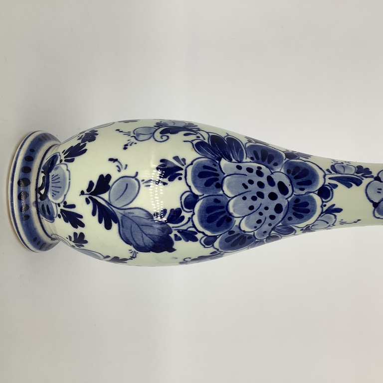 Vase Delft, Holland, the beginning of the last century. Edged silver 925. Hand painted with cobalt