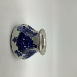 Candlestick Delfts, Holland, 1940, Cobalt painting, silver candle base, 925 standard.