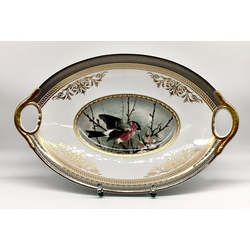 Large, oval Kaiser dish with two handles. Hand-painted, gold edging. Excellent preservation.