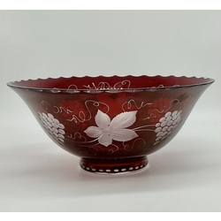 Salad bowl made of hand-polished ruby glass. Second half of the 20th century