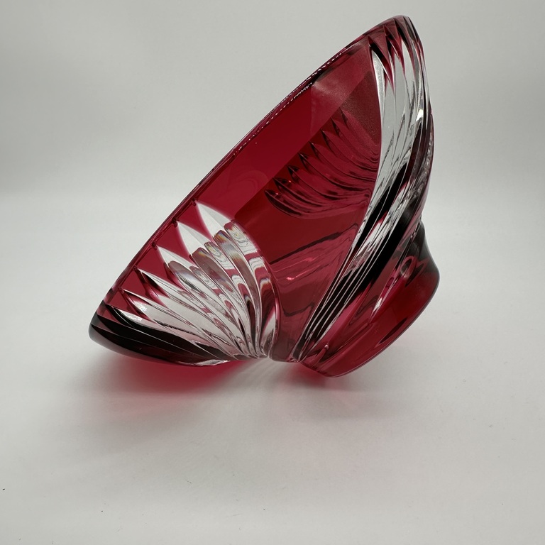 Crystal bowl made of ruby glass. Self made. Fine grinding. Bohemia