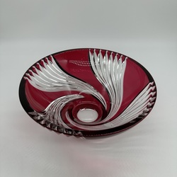 Crystal bowl made of ruby glass. Self made. Fine grinding. Bohemia