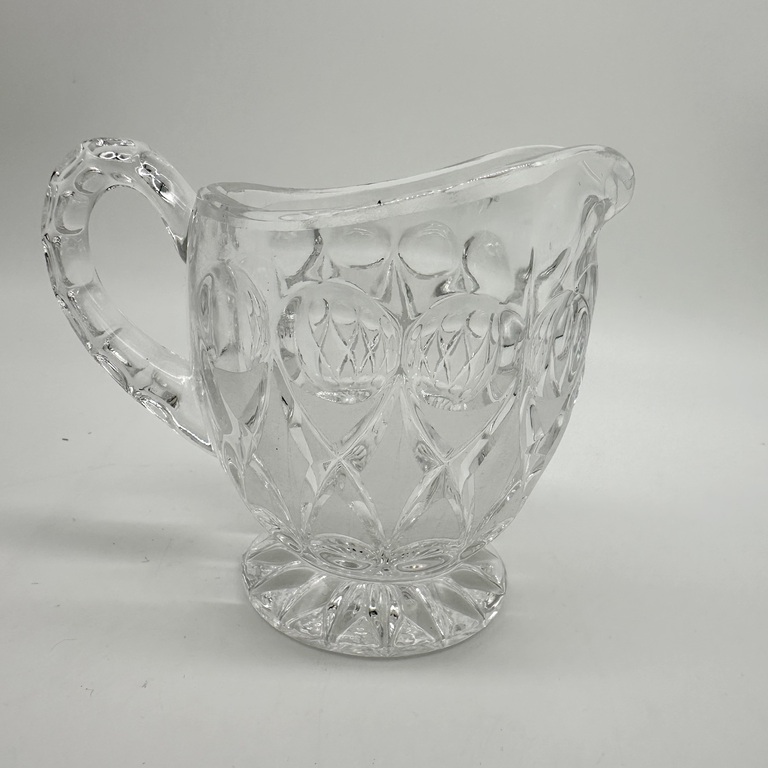 Princess House Dots and diamond pattern Lead Crystal Sugar, Creamer & Tray.