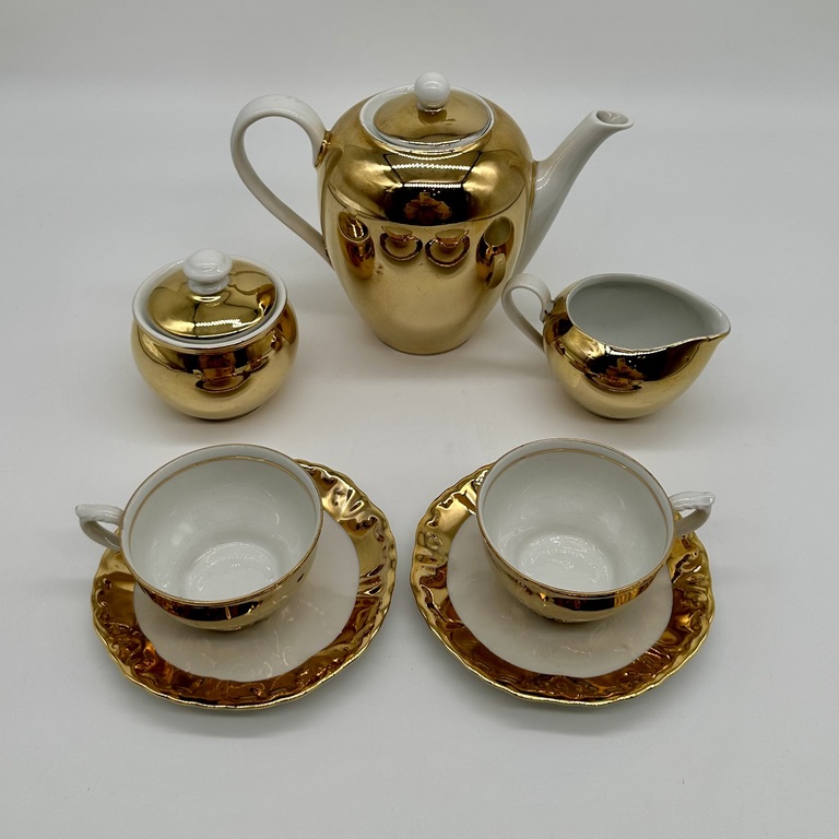 Breakfast service for two. Post-war Germany. Covered with 24 carat gold leaf