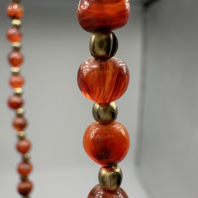 Cornelian beads with bronze elements. Pre-war Germany handmade. Excellent preservation