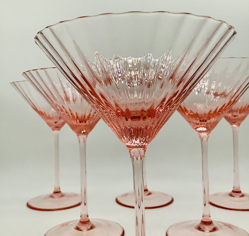 Large champagne bowls on high legs. Art Nouveau.. Crystal. Handmade.