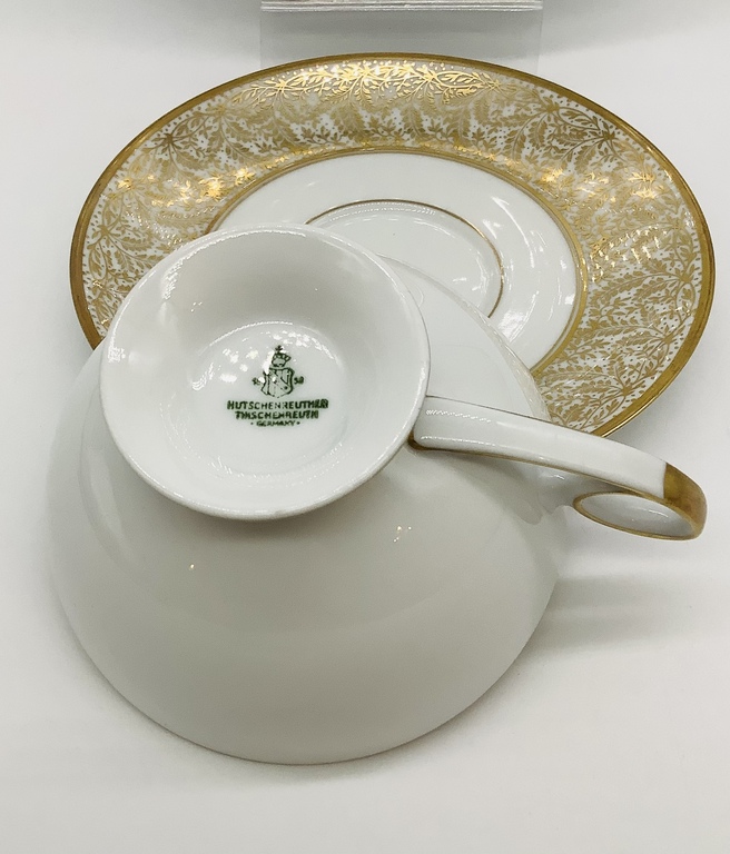 Tea trio Hunterreuter.Hand-painted in gold.Excellently preserved.Marked.Last century.