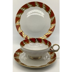 Wallendorf.Art Deco.Tea pair and cake plate.Extensive gold painting.Last century.