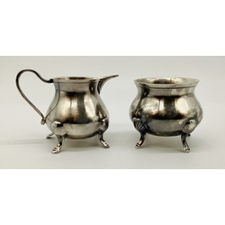 Morning coffee service. Milk jug and sugar bowl. Silver plated. Patina. Excellent condition 