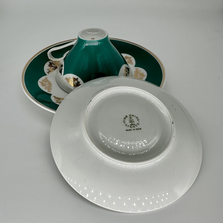 Tea mug and cake plate. The egoist's breakfast. Trio from the GDR. 