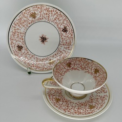 Коллекционная чайная пара и тарелка для торта. Ручная роспись. 60ые года. Арт-Деко