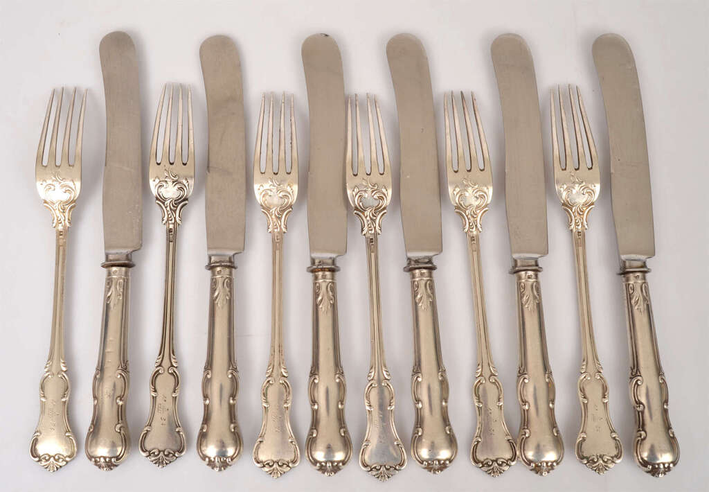 Silver forks with knives for 6 pers.