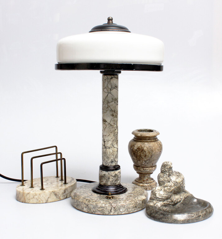 Cabinet table lamp and desk accessories